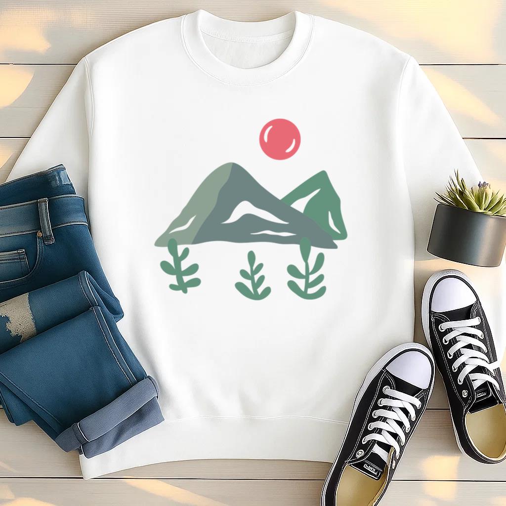 Abstract Mountain Landscape Illustration With Vibrant Sun Sweatshirt