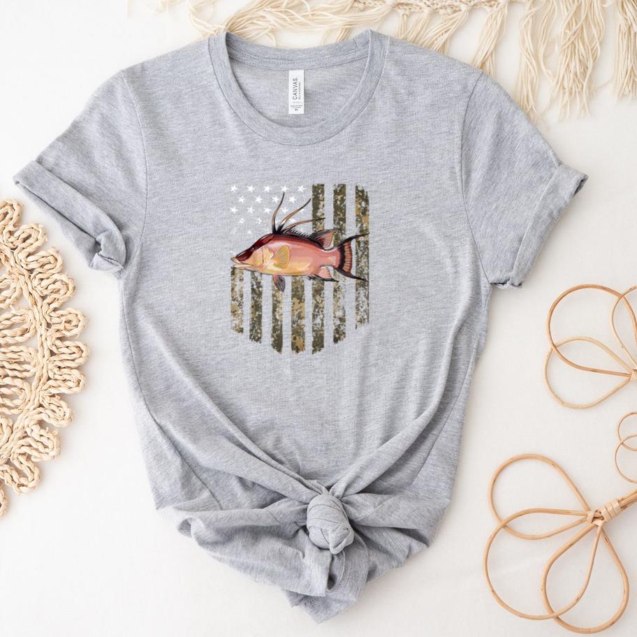 Camo American Flag Fishing 4th Of July T-Shirt