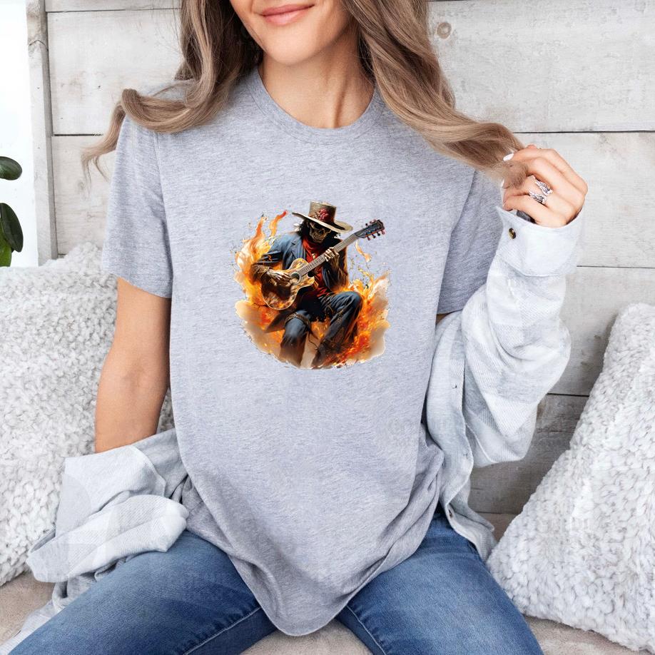 Cowboy Vintage Skeleton Cowboy Playing guitar Fire Classic T-Shirt