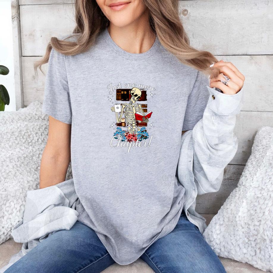 just one more chapter skeleton reading books Coffee funny Long Sleeve T-Shirt